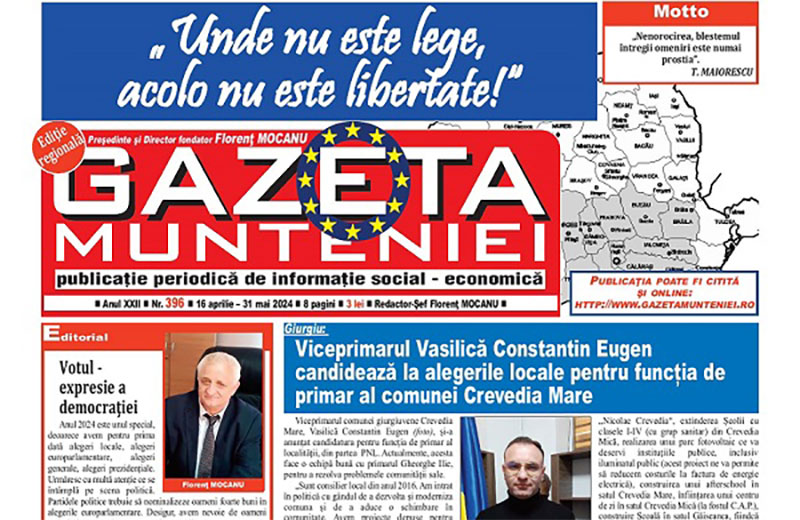 „Gazeta Munteniei”– Anul XXII, nr. 396. <br>„Unde nu este lege, acolo nu este libertate!”